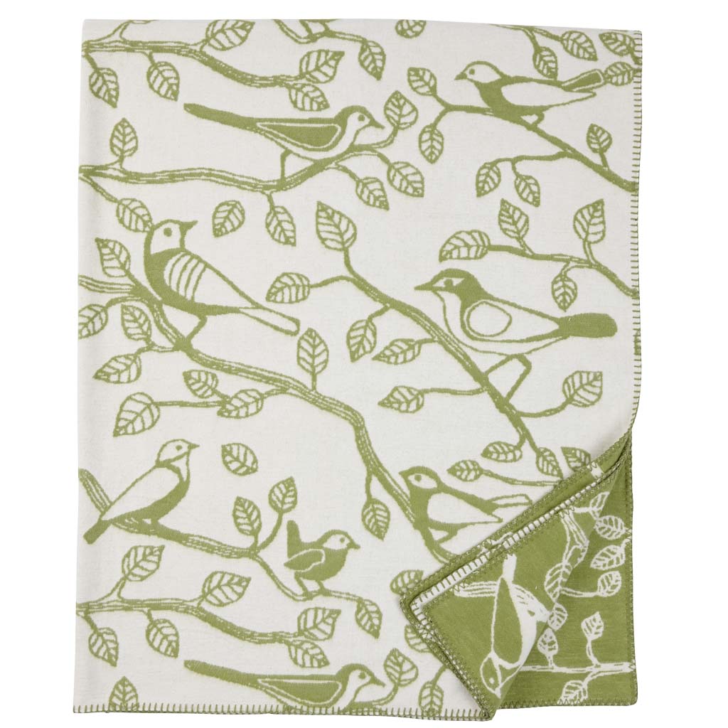 Klippan #Decke Baumwoll# Vogel grün