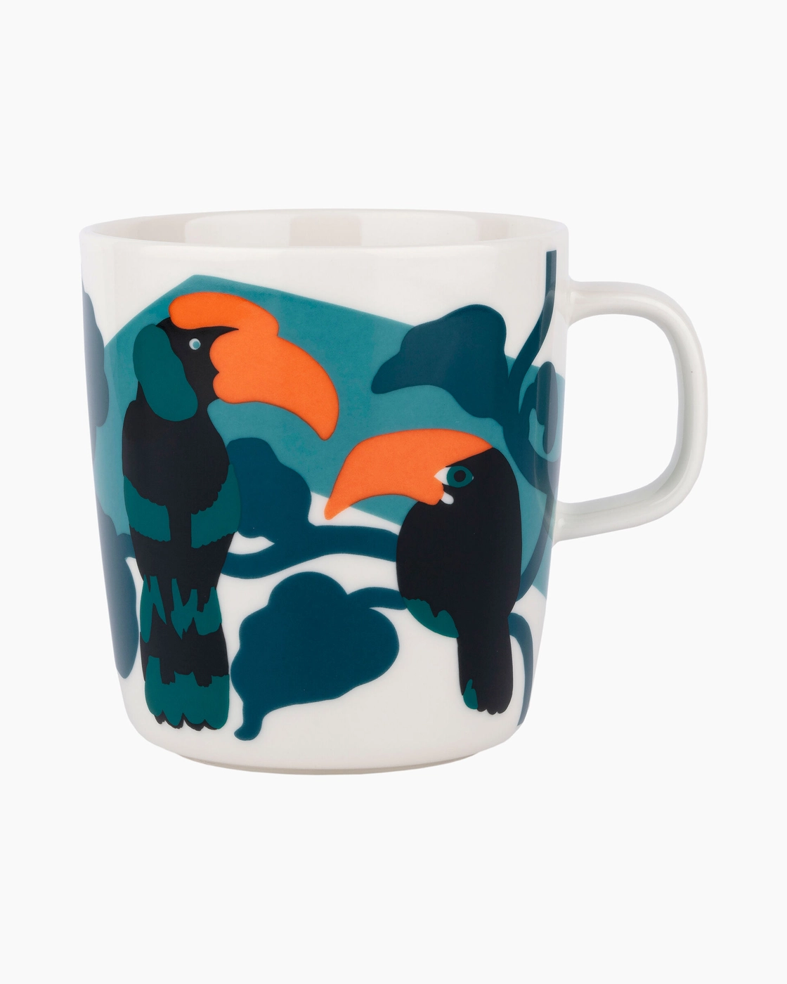 marimekko pepe henkelbecher tasse vogel weiß blau orange papagei