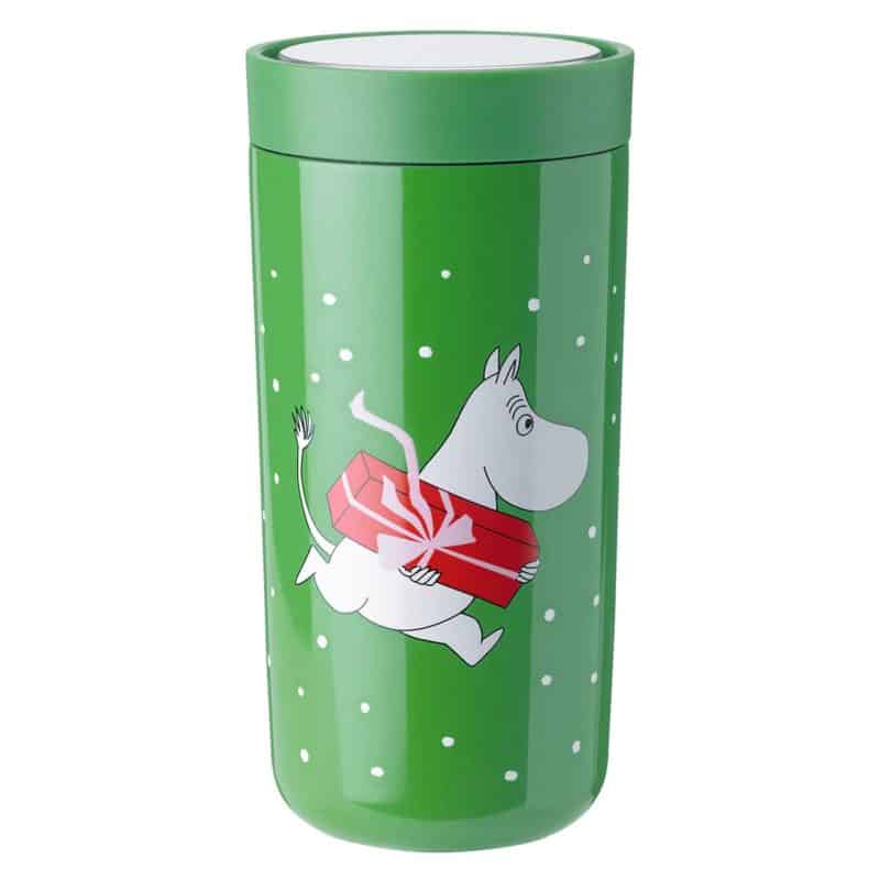 Stelton Rigtig Moomin present Isolier Thermobecher To Go Click doppelwandig grün Weihnachten Troll Finnland